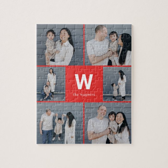 Bold Monogram Editable Colour Photo Collage Puzzle (Vertical)