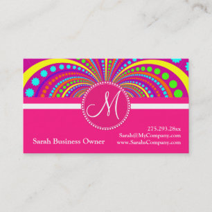 Bold Monogram Funky Pattern Hot Pink Design Business Card