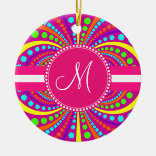 Bold Monogram Funky Pattern Hot Pink Design Ceramic Tree Decoration