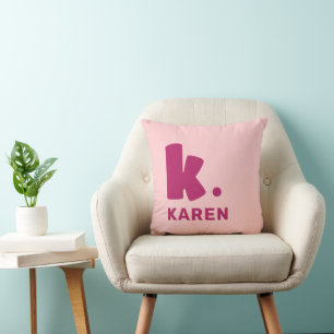 Bold monogram initial and name pink cushion
