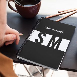 Bold Monogram Initials Black & White Business Planner