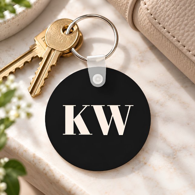 Bold Monogram Initials Personalised Custom Black Key Ring (Creator Uploaded)