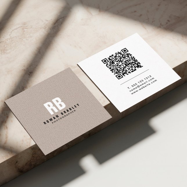 Bold Monogram Linen Or Code Professional Square Business Card (Creator Uploaded)