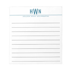 Bold Monogram Men's Professional Blue Wide Rule Notepad