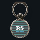 Bold Monogram & Name, Lt. Teal Lines on Dark Grey Phone Ring Stand<br><div class="desc">Personalise bold white monogram on light teal lines on dark grey background.</div>