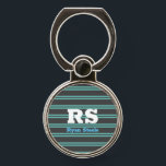 Bold Monogram & Name, Lt. Teal Lines on Dark Grey Phone Ring Stand<br><div class="desc">Personalise bold white monogram on light teal lines on dark grey background.</div>
