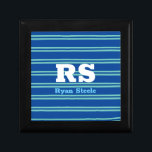 Bold Monogram & Name, Lt Teal Lines on Deep Blue Gift Box<br><div class="desc">Personalise bold white monogram and name on light teal lines on deep blue background.</div>