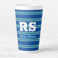 Bold Monogram & Name, Lt. Teal Lines on Deep Blue
