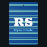 Bold Monogram & Name, Lt. Teal Lines on Deep Blue Mini Clipboard<br><div class="desc">Personalise bold white monogram and name on light teal lines on deep blue background.</div>