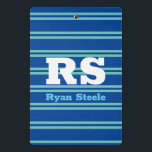 Bold Monogram & Name, Lt. Teal Lines on Deep Blue Mini Clipboard<br><div class="desc">Personalise bold white monogram and name on light teal lines on deep blue background.</div>