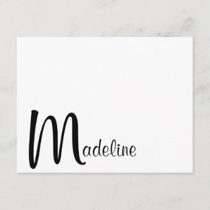 Bold Monogram Name Script Black Note Card