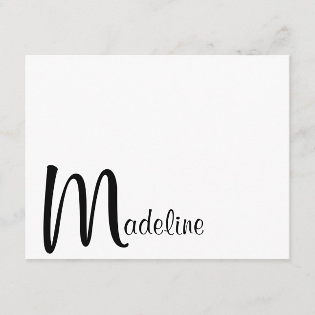 Bold Monogram Name Script Black Note Card (Front)