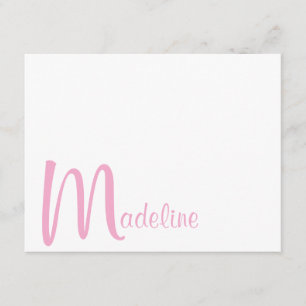 Bold Monogram Name Script Pink Note Card