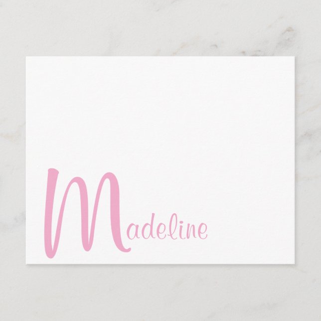 Bold Monogram Name Script Pink Note Card (Front)