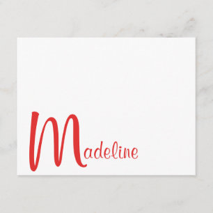 Bold Monogram Name Script Red Note Card