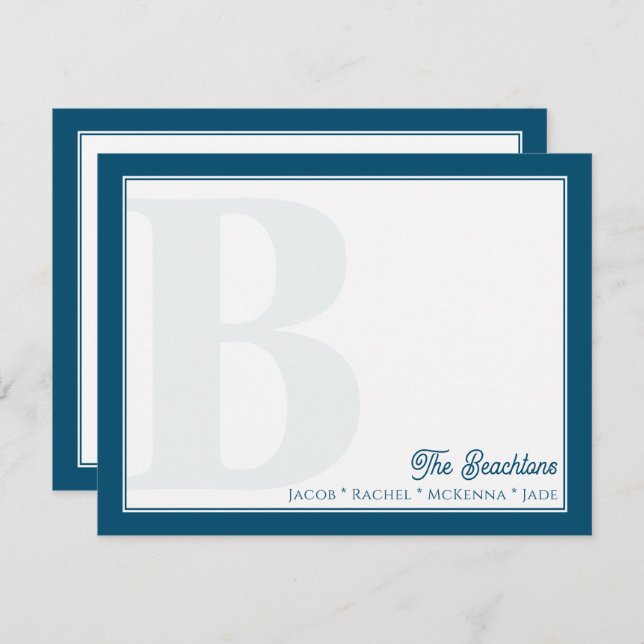 Bold Monogram Navy Blue Family Stationery Card (Front/Back)