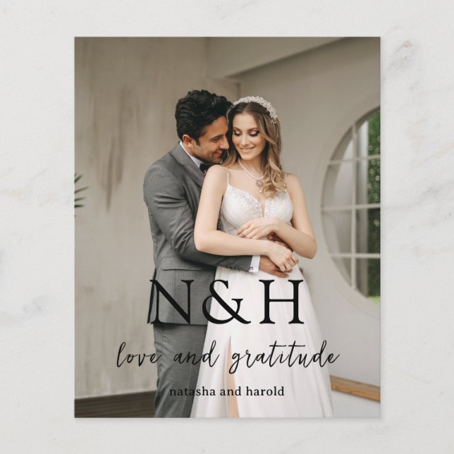 Bold Monogram Photo Budget Wedding Thank You Flyer (Front)