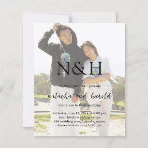 Bold Monogram Photo Modern Budget Wedding Invite