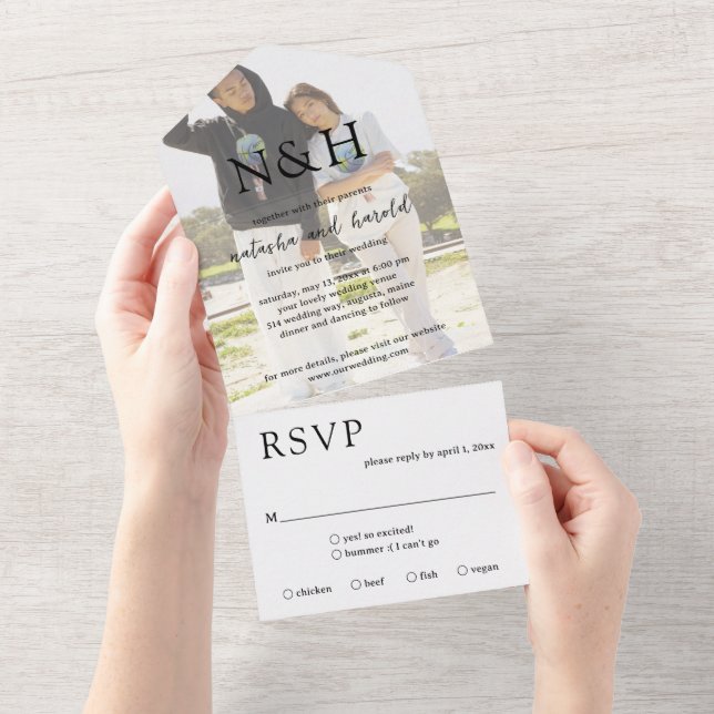 Bold Monogram Photo Modern Wedding All In One Invitation (Tearaway)