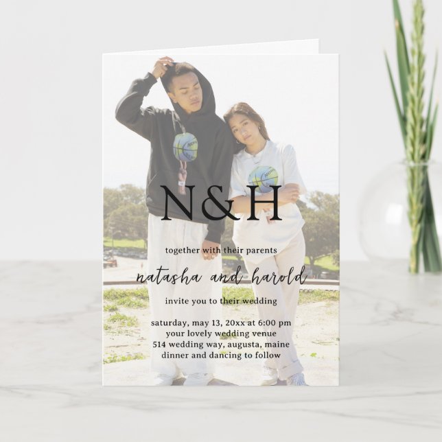 Bold Monogram Photo Modern Wedding Invitation (Front)