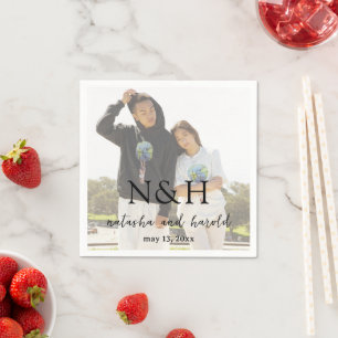 Bold Monogram Photo Modern Wedding Napkin