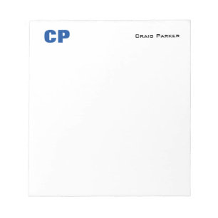 Bold Monogram Professional Minimalist Blue White Notepad
