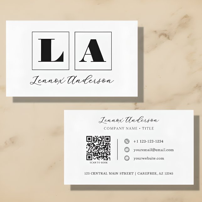 Bold Monogram QR Code Company Business Card (Creator Uploaded)