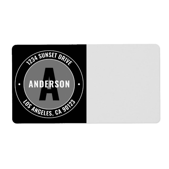 Bold Monogram & Return Address | Black White Grey (Front)