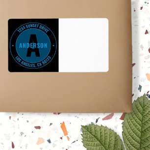 Bold Monogram & Return Address Etc. Blue & Black