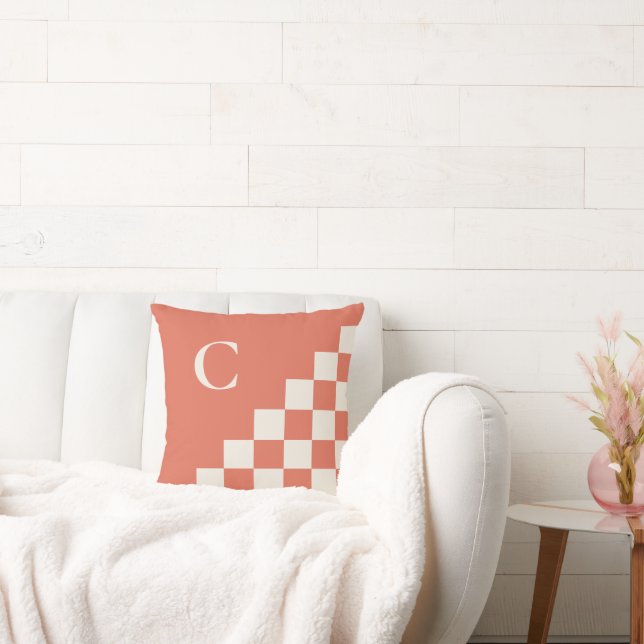 Bold Monogram Terracotta Cream Geometric Pattern Cushion (Couch)