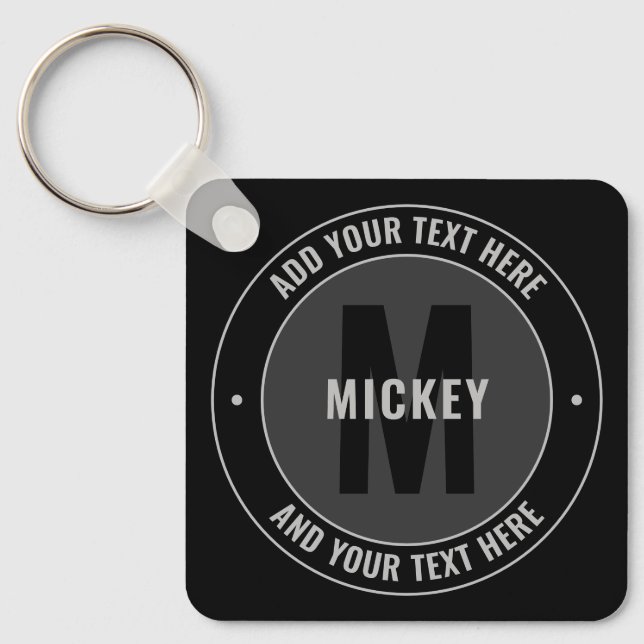 Bold Monogram & Text | Black & Grey Key Ring (Front)