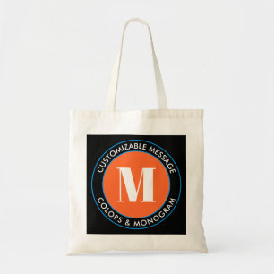 Bold Monogram & Text Black White Orange & Blue Tote Bag