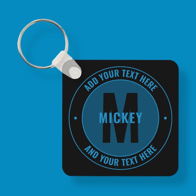 Bold Monogram & Text | Blue & Black Key Ring (Creator Uploaded)