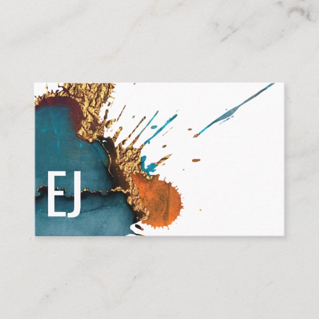 Bold Monogram Turquoise With Gold Details Business Card (Front)