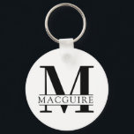 Bold Monogram with Name | White Key Ring<br><div class="desc">A unique yet minimal monogram button keychain with your unique monogram letter and name.</div>
