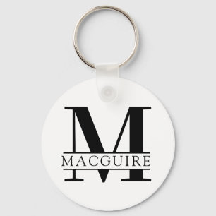 Bold Monogram with Name   White Key Ring