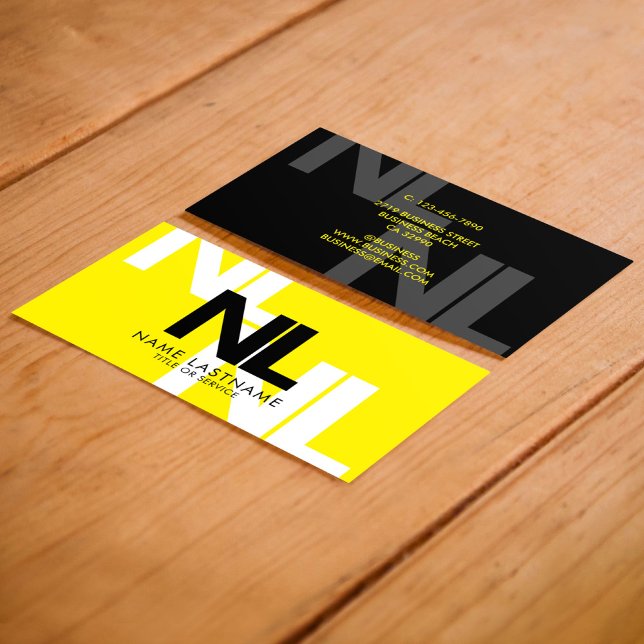 Bold Monogram Yellow Black White Minimalist Cool Business Card (Creator Uploaded)