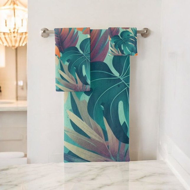 Bold Monstera Pattern Tropical Leaf Summer Spring Bath Towel Set (Creator Uploaded)