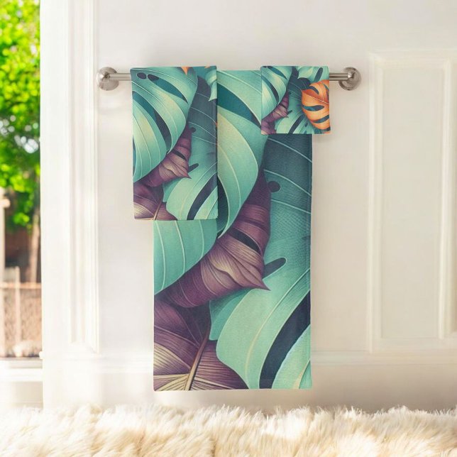Bold Monstera Pattern Tropical Leaf Summer Spring Bath Towel Set (Creator Uploaded)