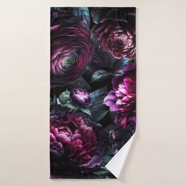 Bold Moody Flowers Black Enchanted Floral Garden Bath Towel Set (Bath Towel)
