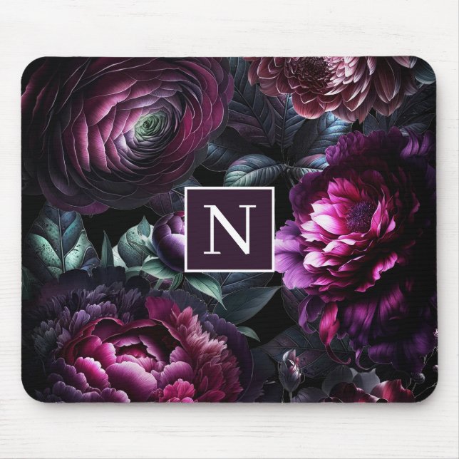 Bold Moody Flowers Black Enchanted Floral Garden Mouse Pad (Front)
