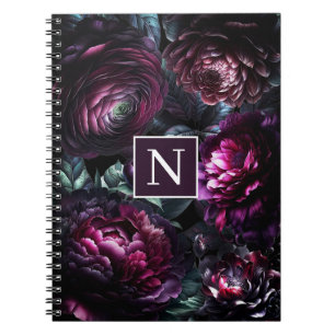 Bold Moody Flowers Black Enchanted Floral Garden Notebook