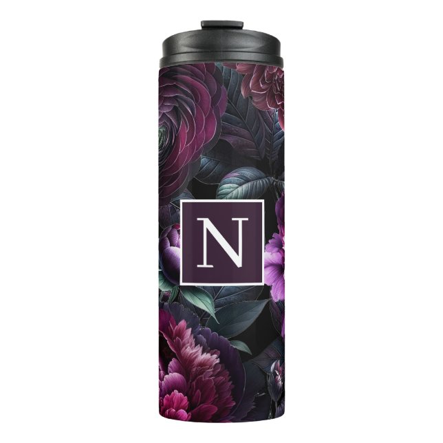 Bold Moody Flowers Black Enchanted Floral Garden Thermal Tumbler (Front)