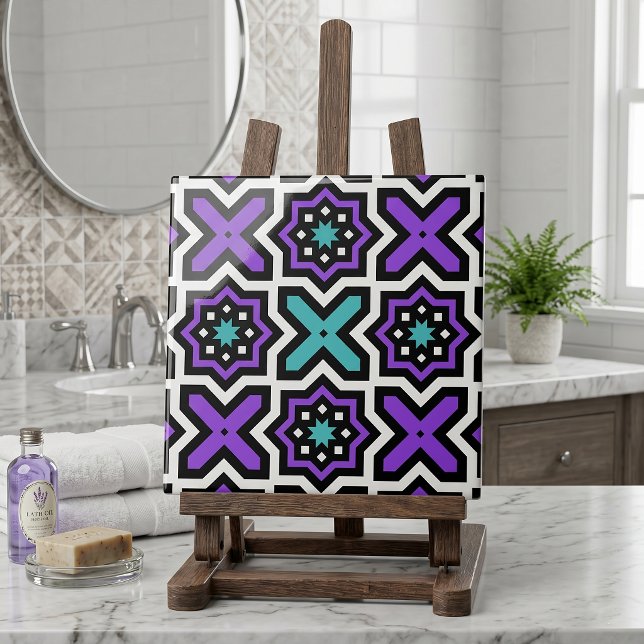 Bold Moroccan Geometric Purple Teal Mosaic Pattern Tile (Creator Uploaded)