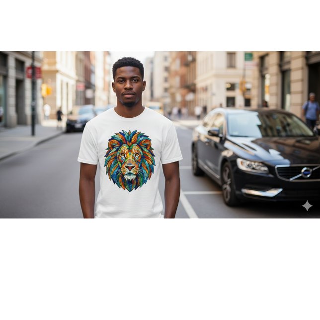 Bold Mosaic Lion Head – Vibrant Artistic King  T-Shirt (Creator Uploaded)