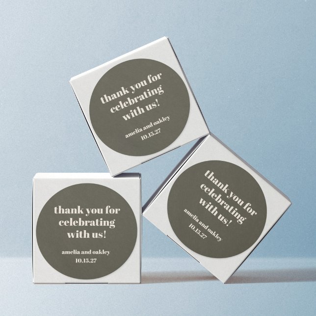 Bold Moss Green Retro Custom Wedding Thank You  Classic Round Sticker (Creator Uploaded)