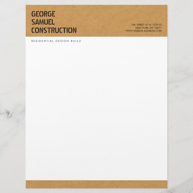 Bold Moulded Particle Board Construction Business Custom Letterhead (Front)