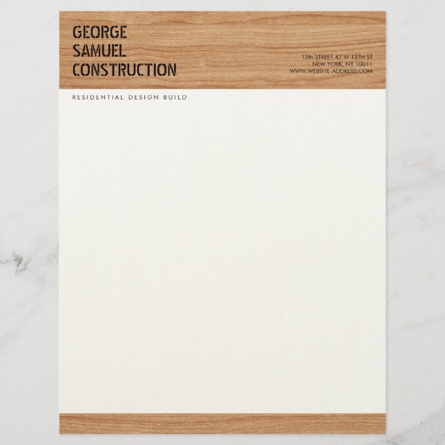 Bold Moulded Wood Texture Construction Business Custom Letterhead (Front)