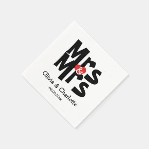Bold Mrs and Mrs Modern Lesbian Wedding Napkin
