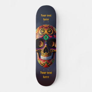 Bold Multicolored Sugar Skull Skateboard